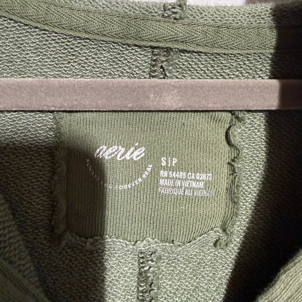 Aerie Olive Green Cropped Hoodie, Size Small - Picture 5 of 5